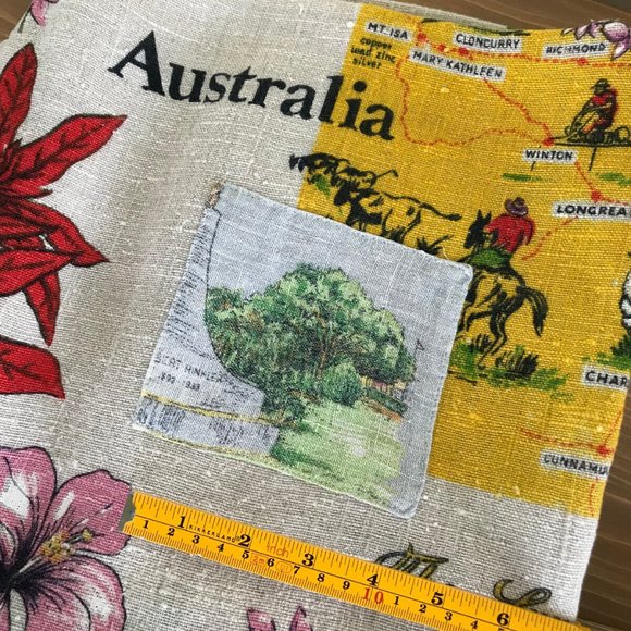 Vtg Queensland Australia Linen 50" Square Tablecloth Floral Tropical Colorful - Picture 6 of 6